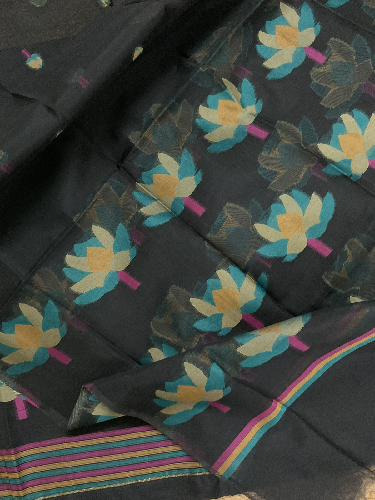 Soft Kora Chanderi Jamdani Weaved Suit - Black