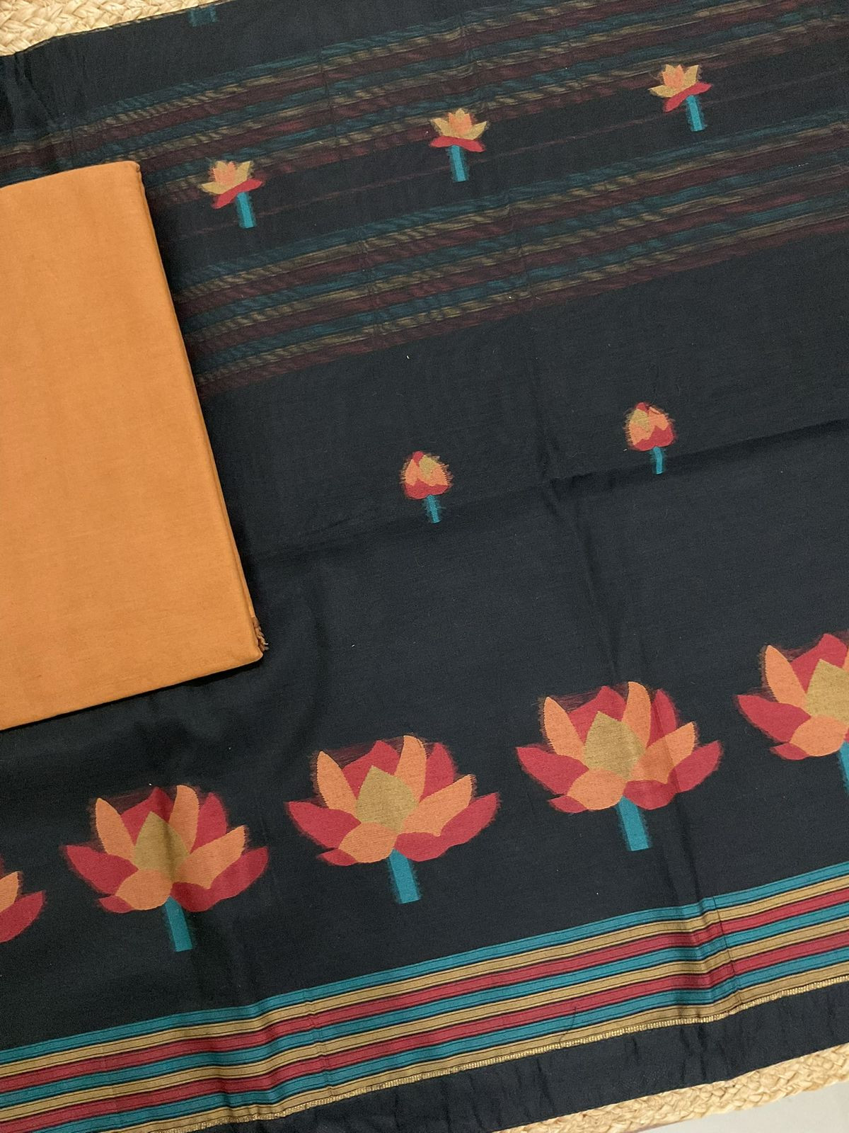 Soft Kora Chanderi Jamdani Weaved Suit - Black