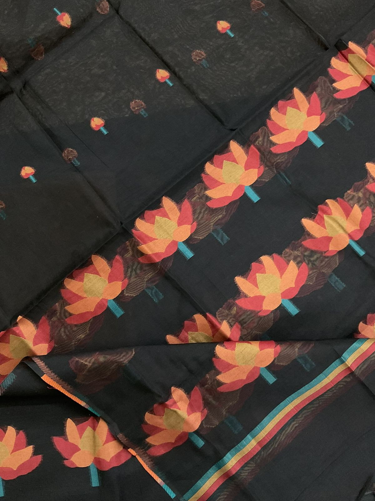 Soft Kora Chanderi Jamdani Weaved Suit - Black