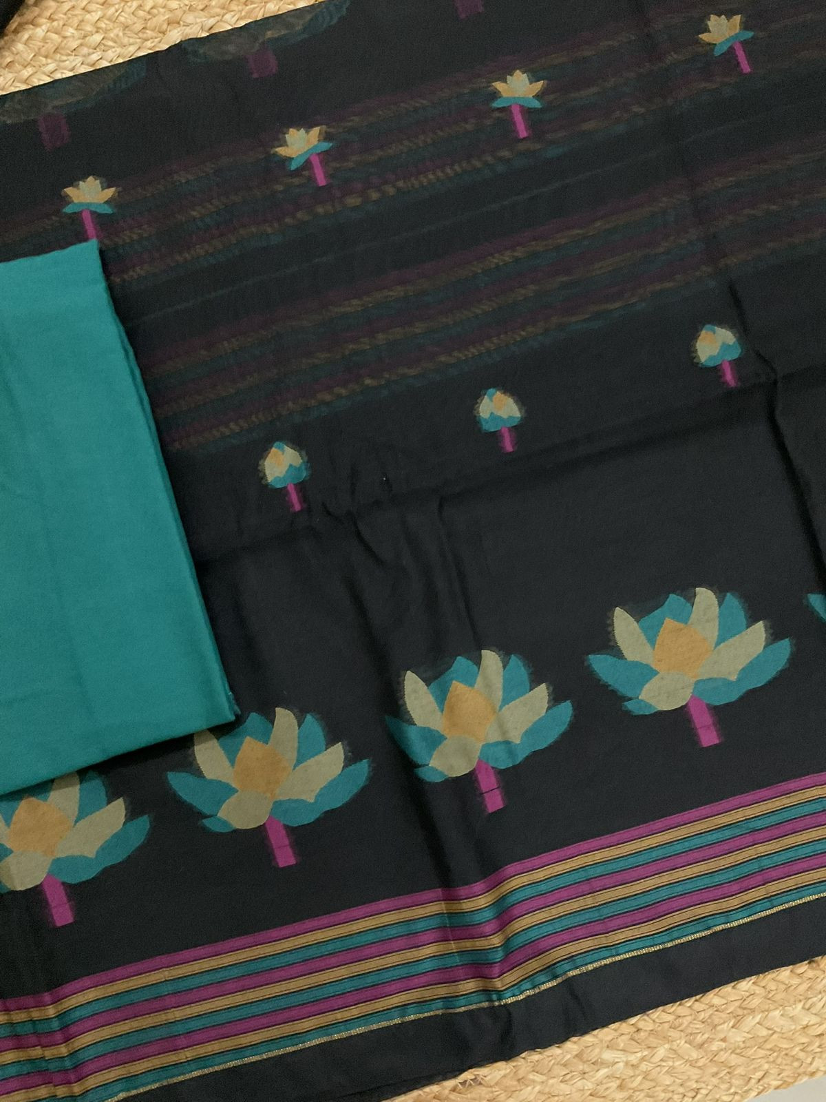 Soft Kora Chanderi Jamdani Weaved Suit - Black