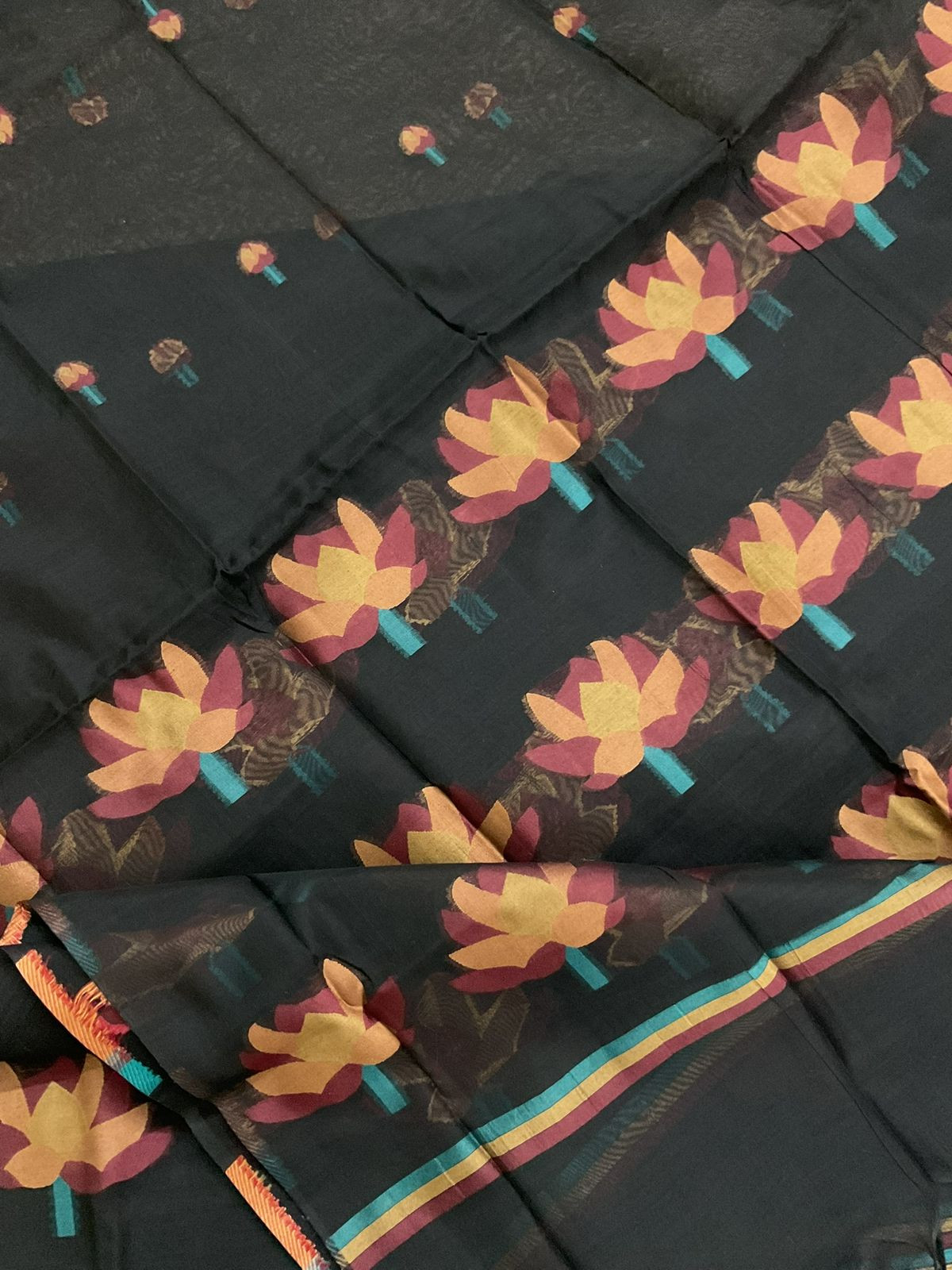 Soft Kora Chanderi Jamdani Weaved Suit - Black