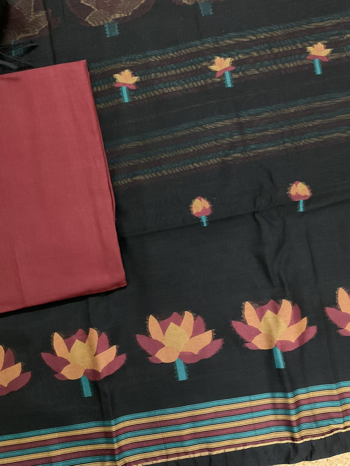 Soft Kora Chanderi Jamdani Weaved Suit - Black