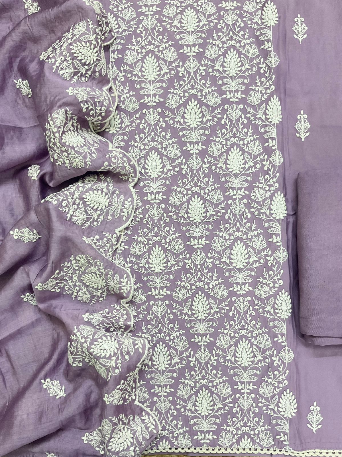 Soft Muslin Embroidered Suit - Lavender