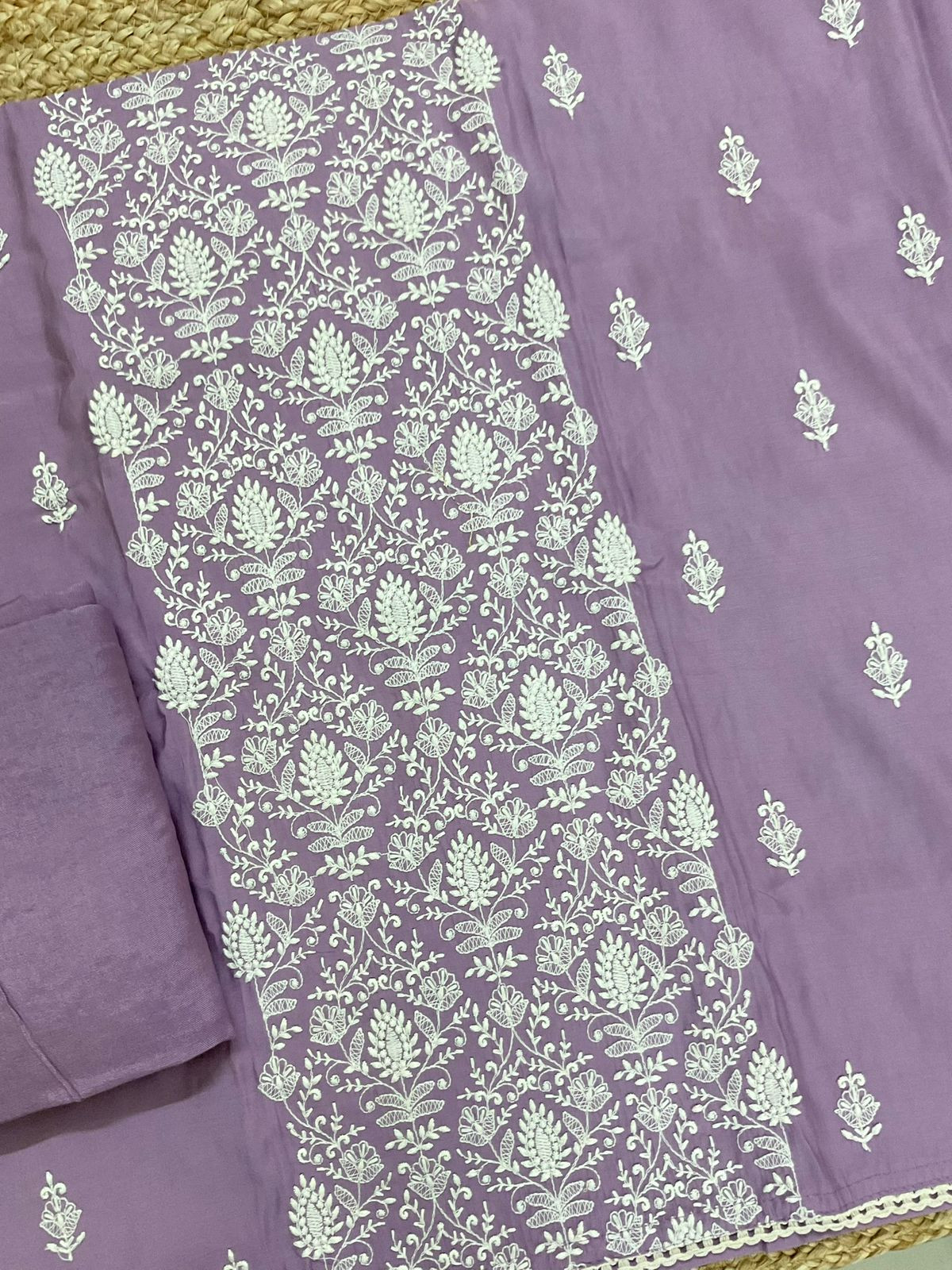 Soft Muslin Embroidered Suit - Lavender