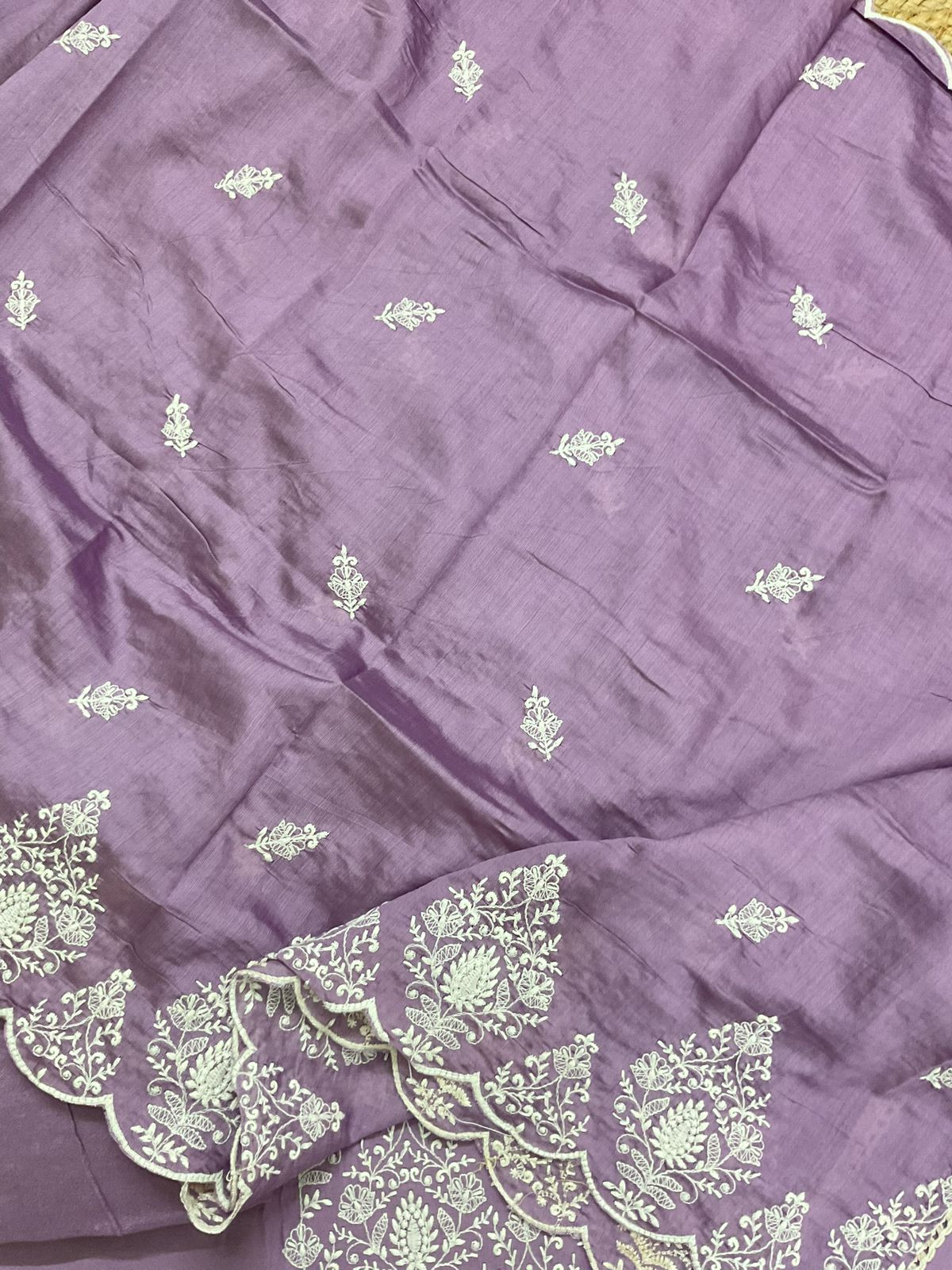 Soft Muslin Embroidered Suit - Lavender