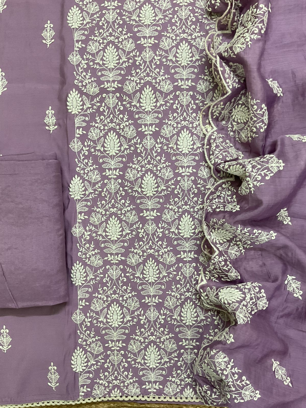 Soft Muslin Embroidered Suit - Lavender