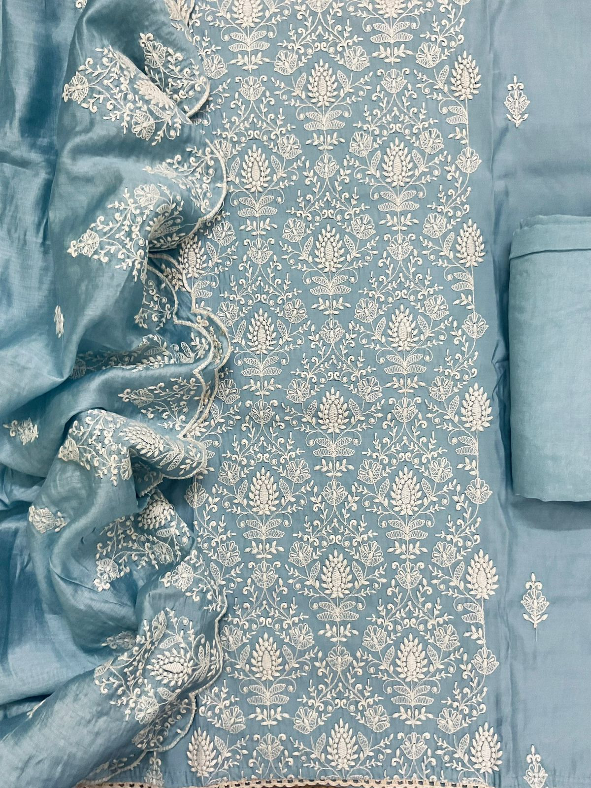 Soft Muslin Embroidered Suit - Blue