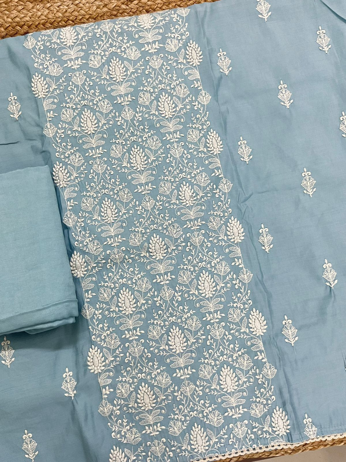 Soft Muslin Embroidered Suit - Blue