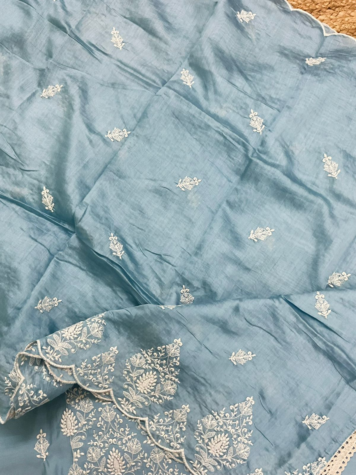 Soft Muslin Embroidered Suit - Blue