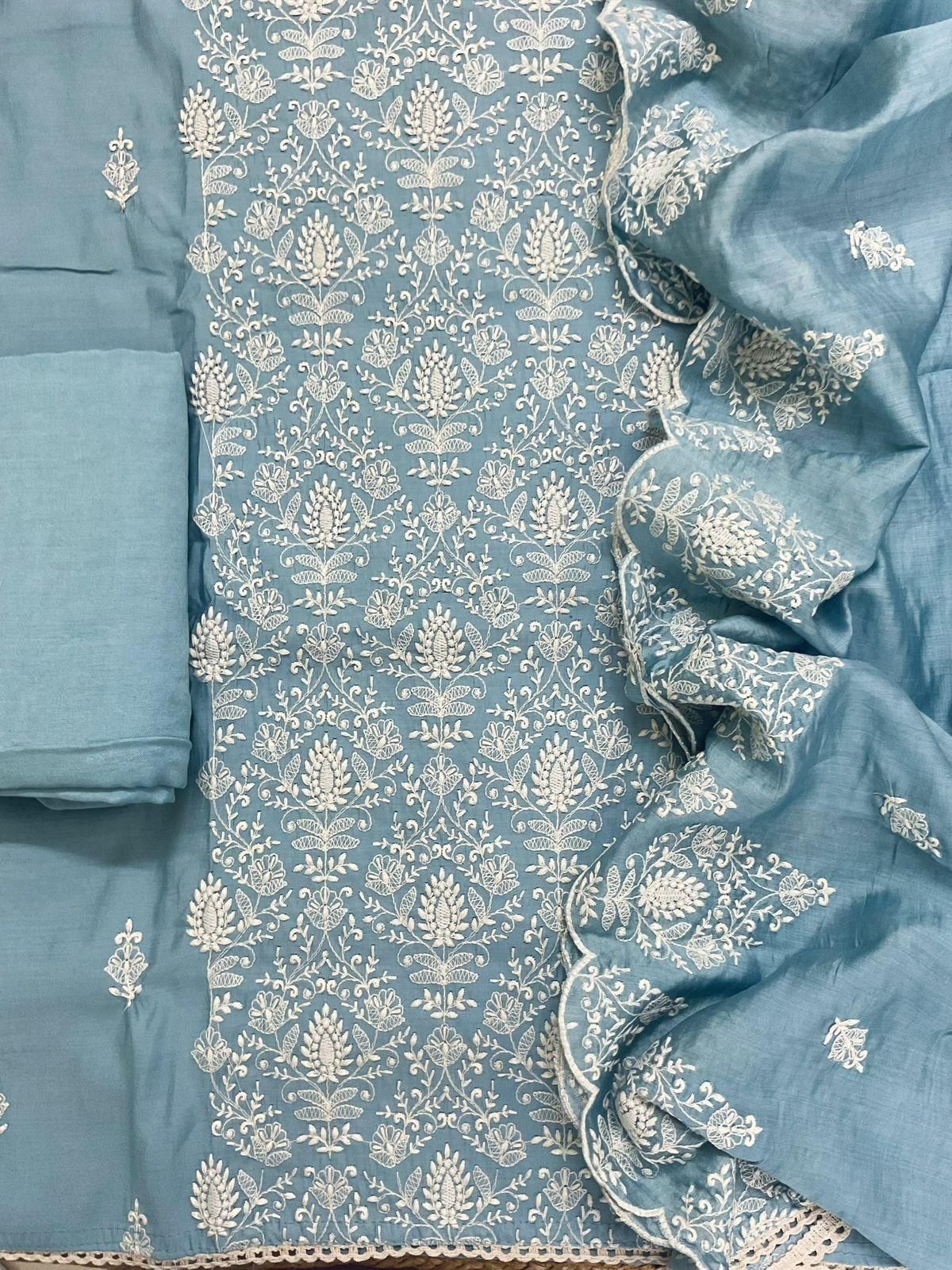 Soft Muslin Embroidered Suit - Blue