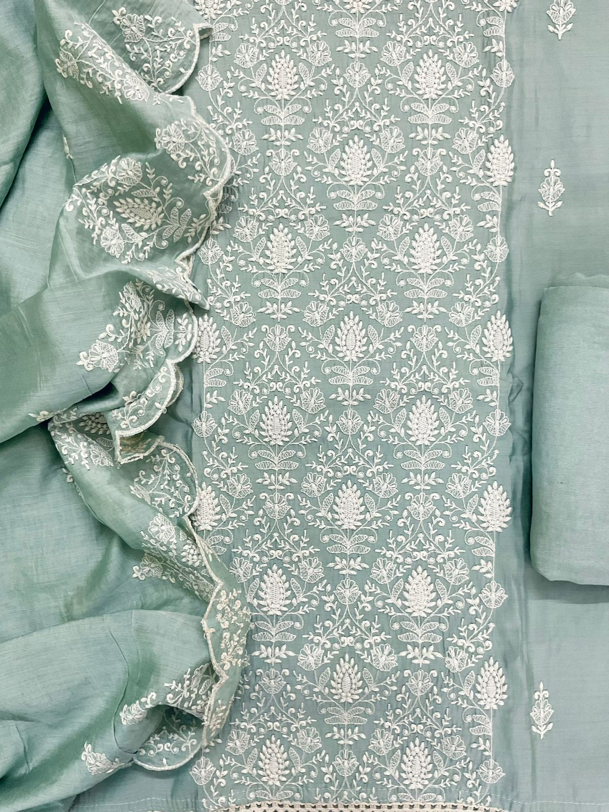 Soft Muslin Embroidered Suit - Green
