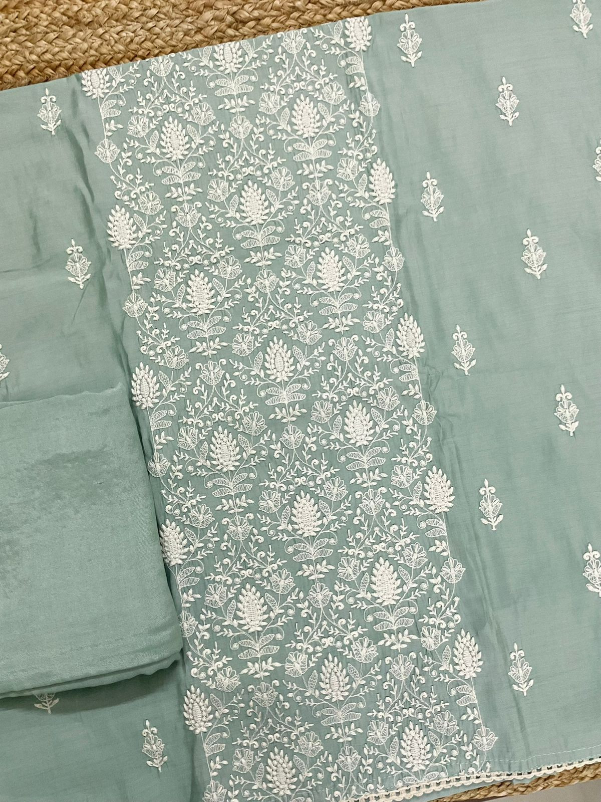 Soft Muslin Embroidered Suit - Green