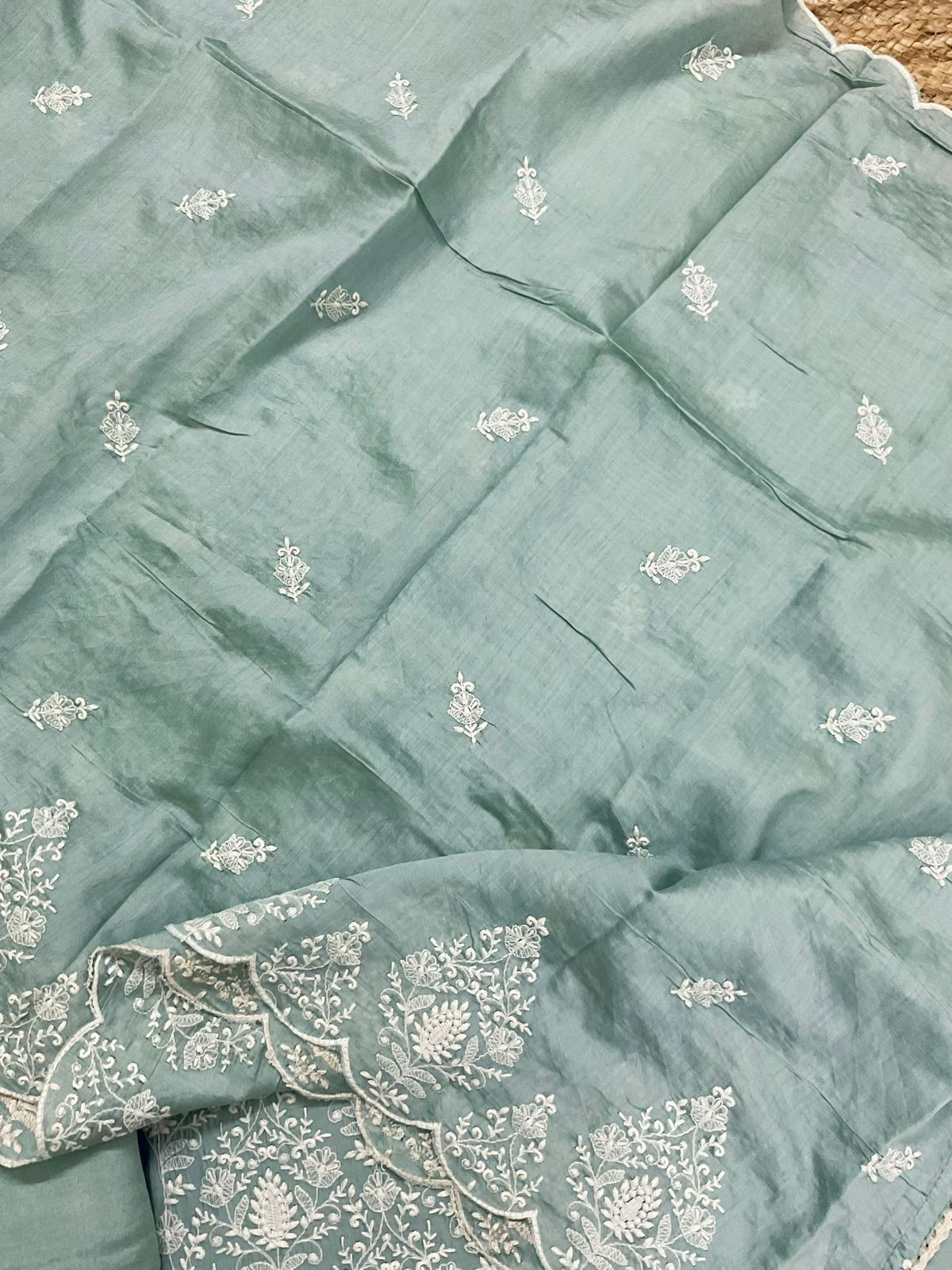 Soft Muslin Embroidered Suit - Green