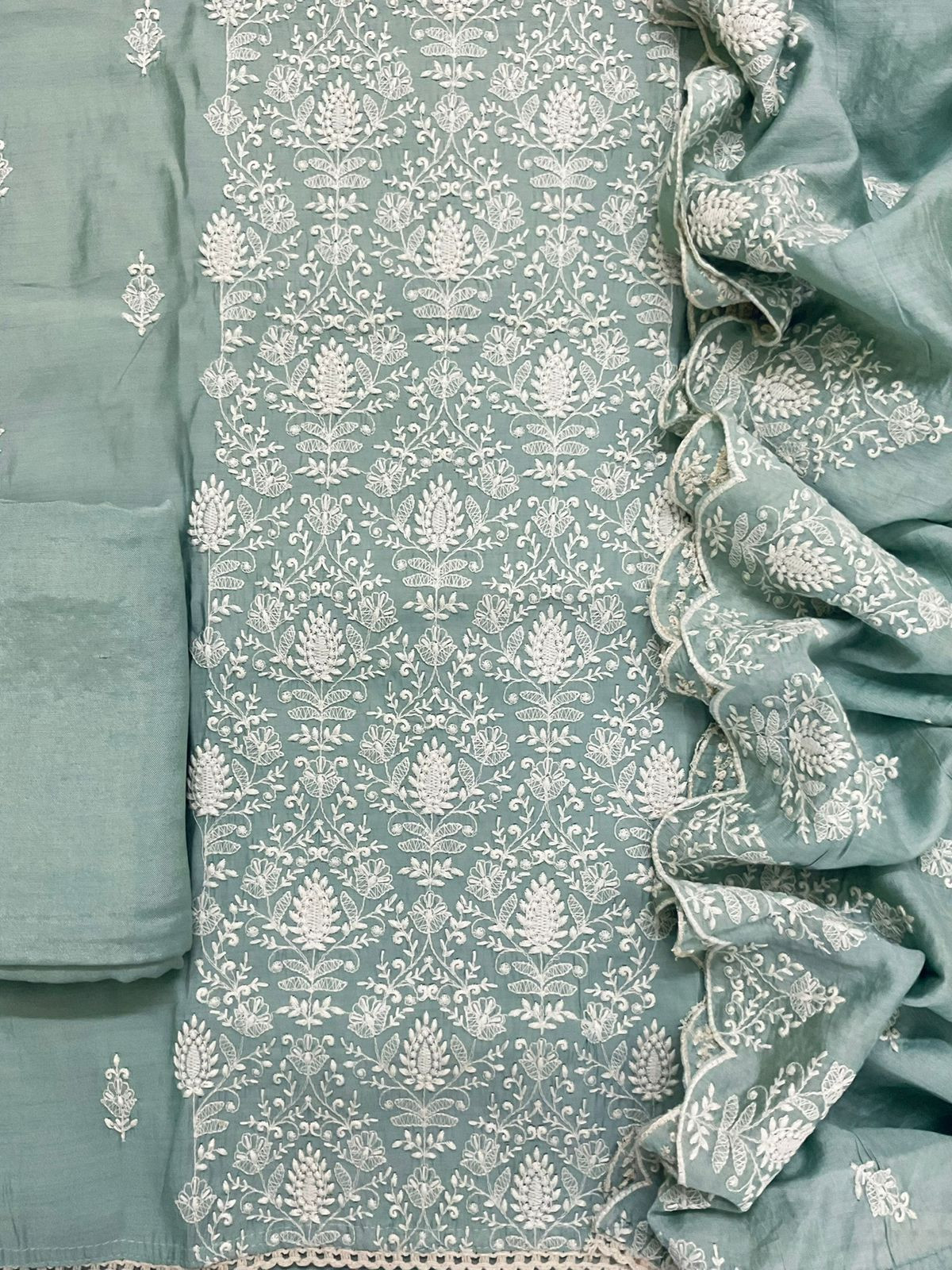 Soft Muslin Embroidered Suit - Green