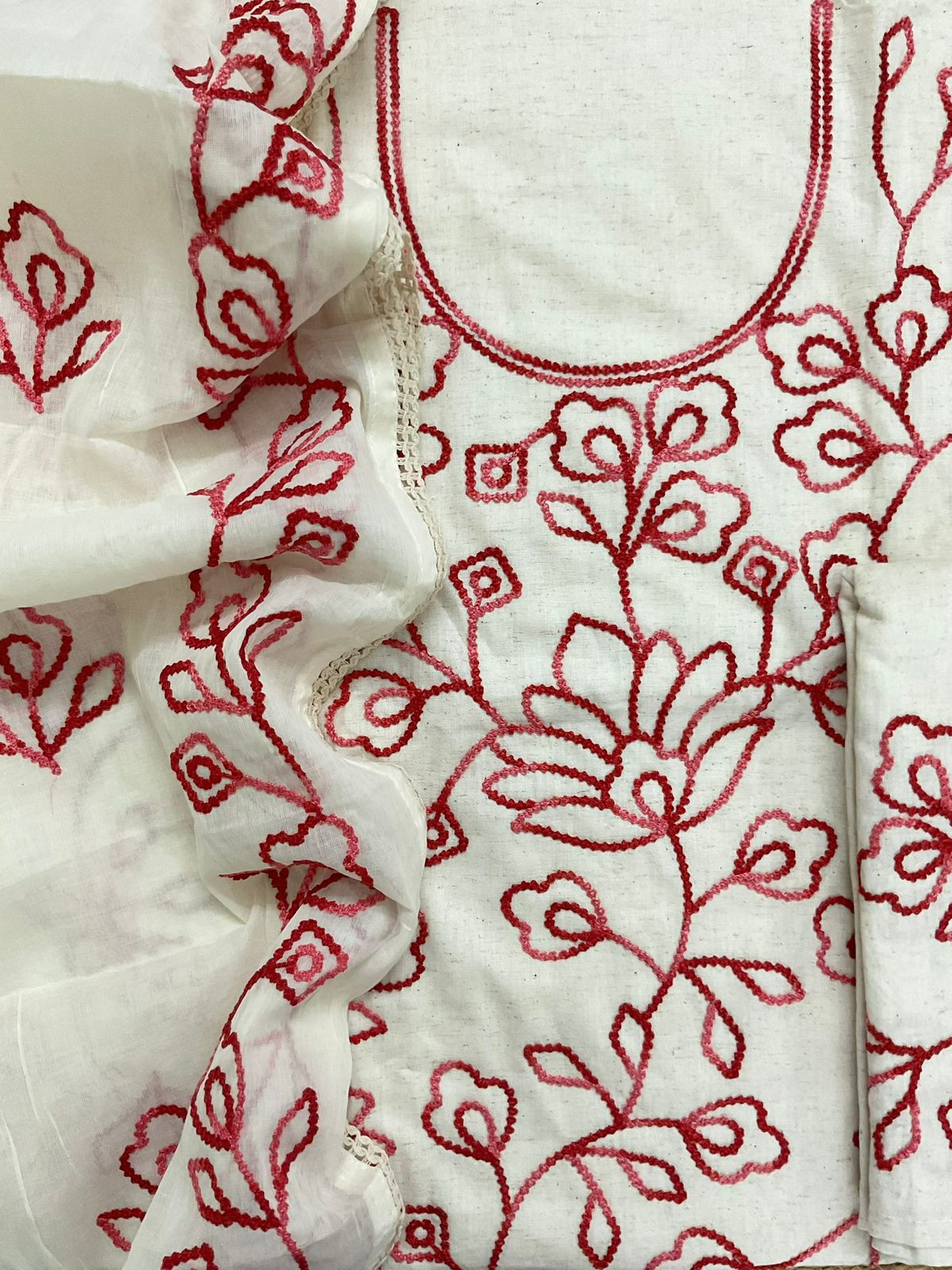 Pure Khadi Cotton Embroidered Suit - Cream