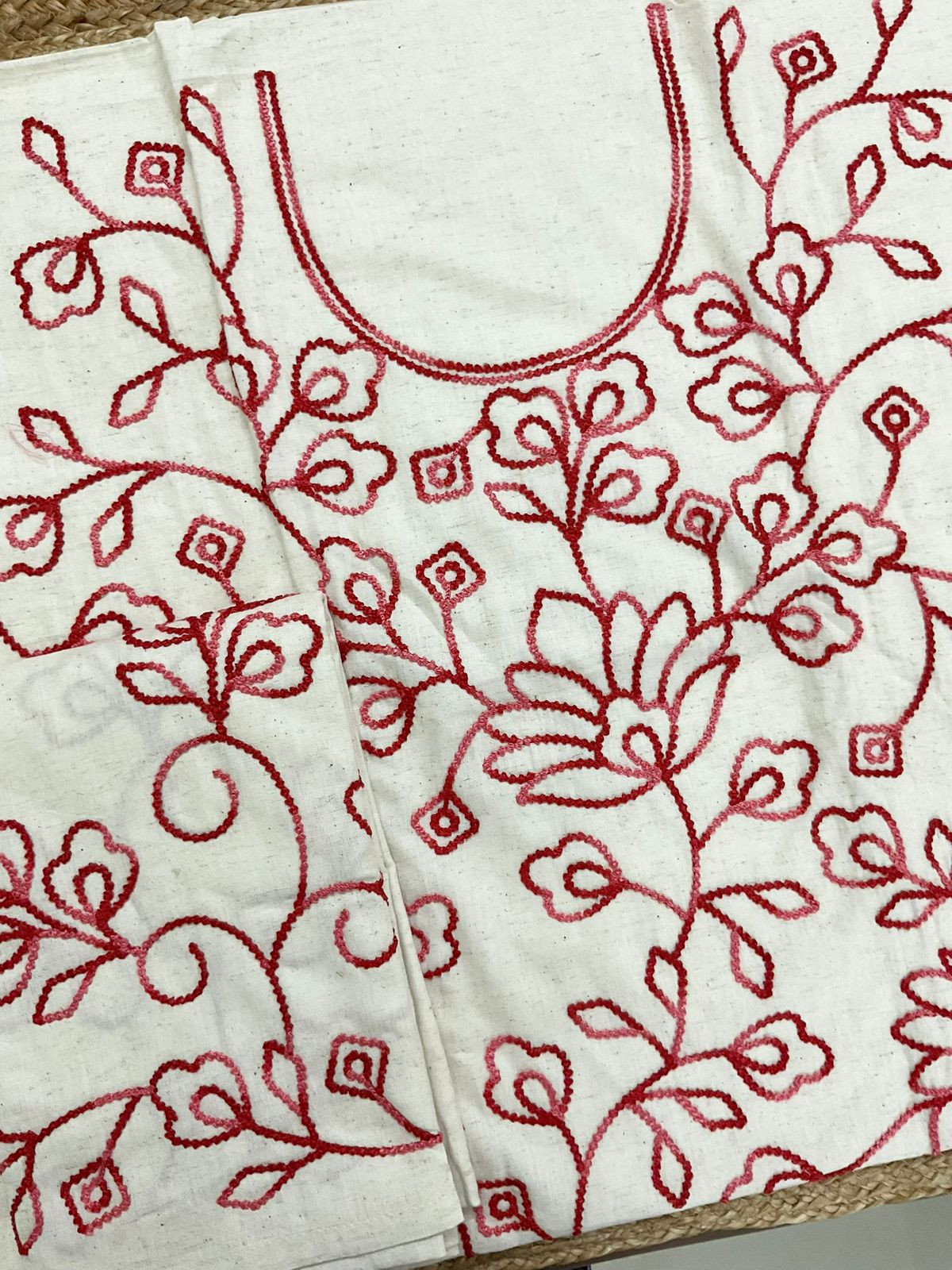 Pure Khadi Cotton Embroidered Suit - Cream