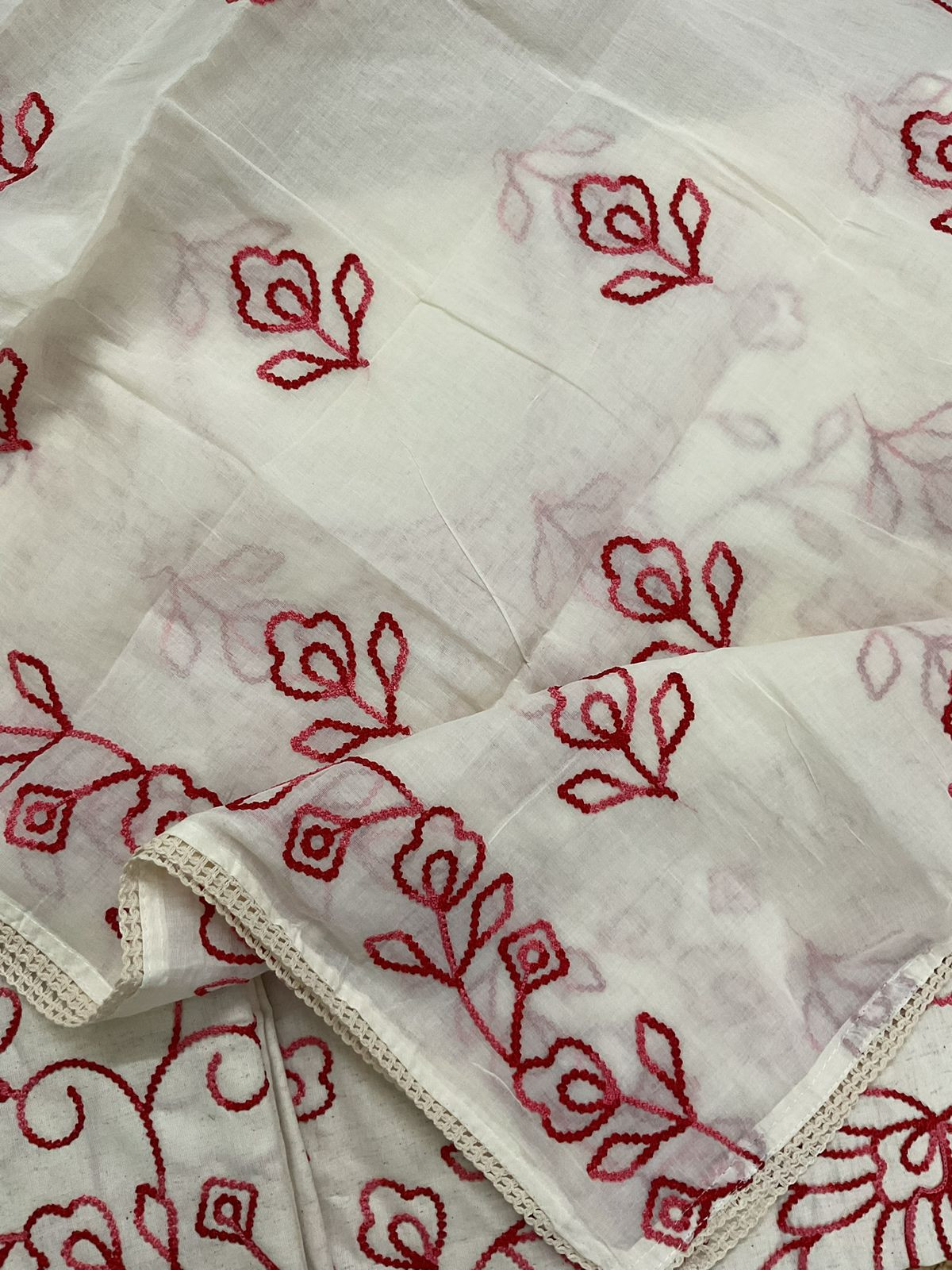 Pure Khadi Cotton Embroidered Suit - Cream