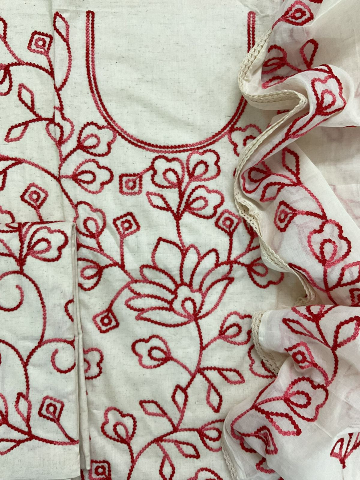Pure Khadi Cotton Embroidered Suit - Cream