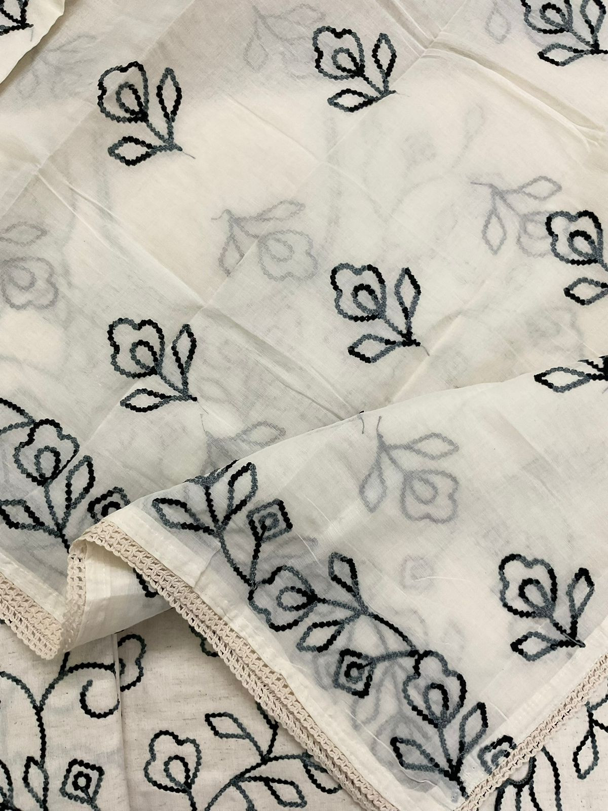 Pure Khadi Cotton Embroidered Suit - Cream