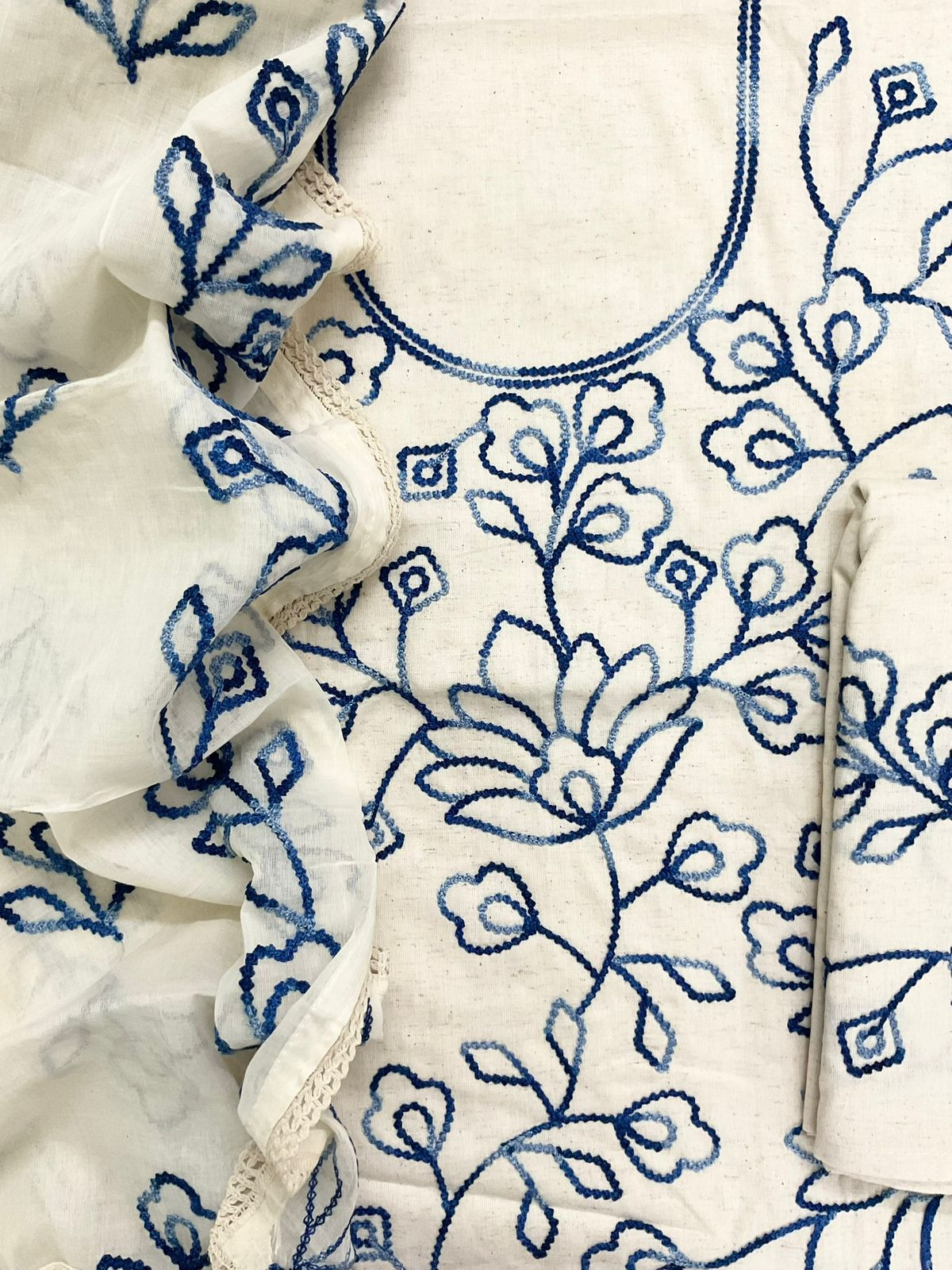 Pure Khadi Cotton Embroidered Suit - Cream