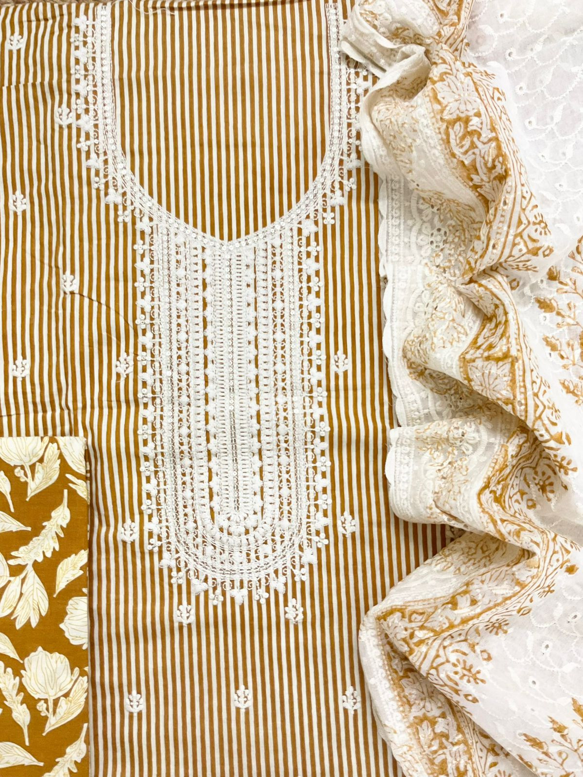 Pure Cotton Printed Embroidered Suit - Yellow