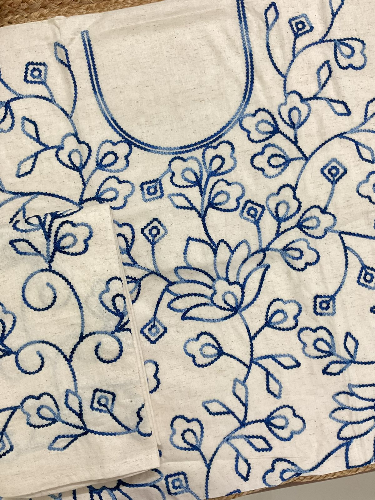 Pure Khadi Cotton Embroidered Suit - Cream