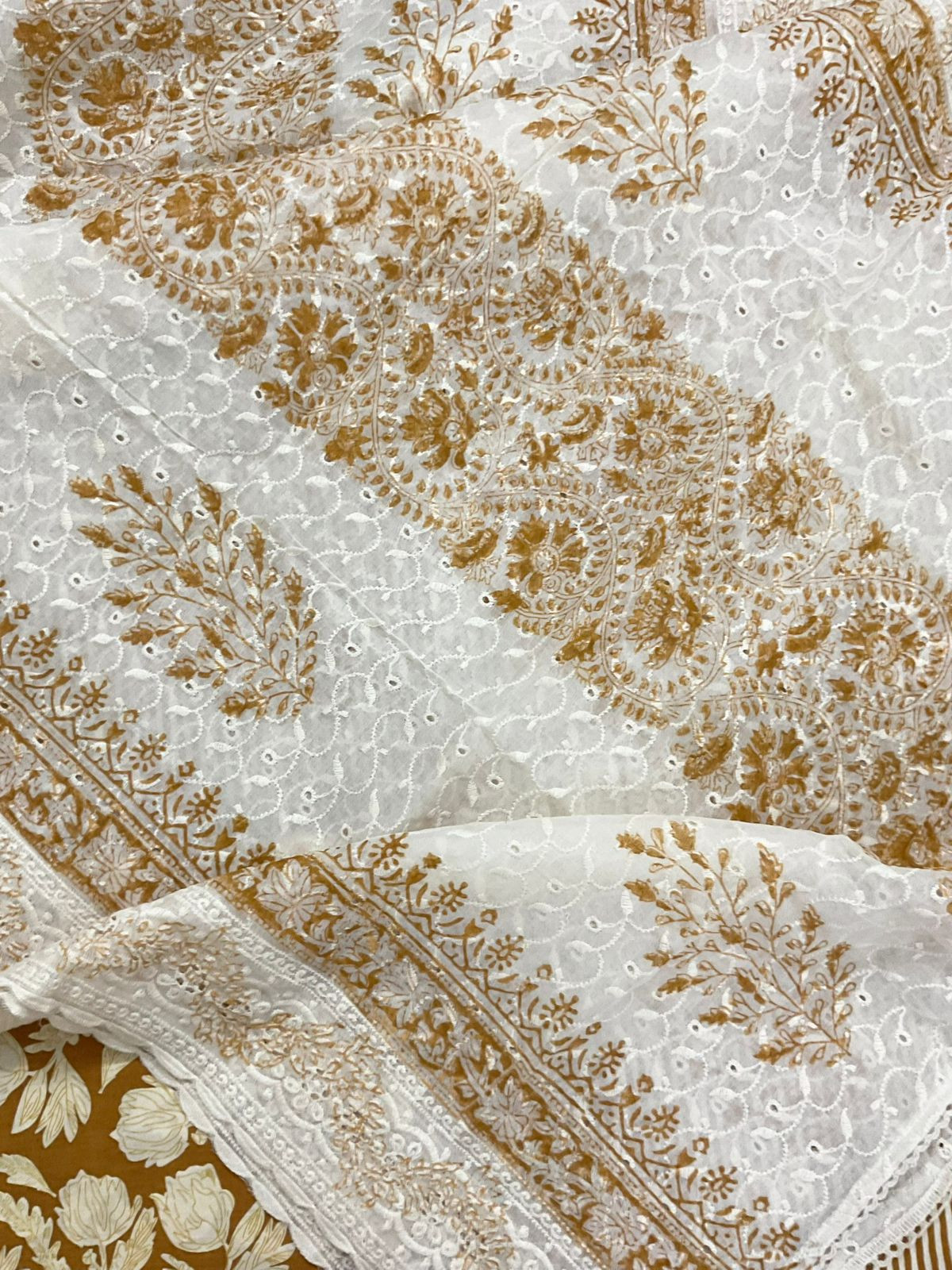 Pure Cotton Printed Embroidered Suit - Yellow