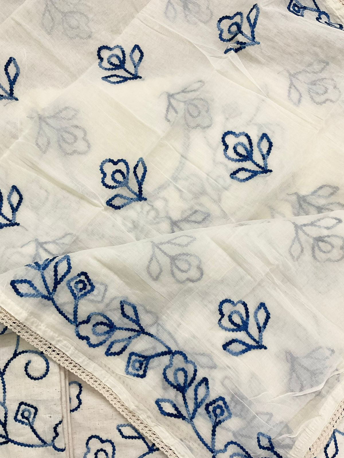 Pure Khadi Cotton Embroidered Suit - Cream