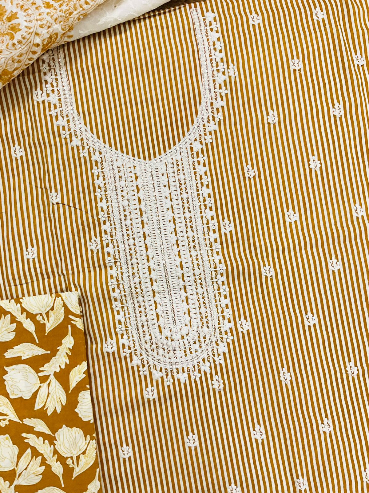 Pure Cotton Printed Embroidered Suit - Yellow