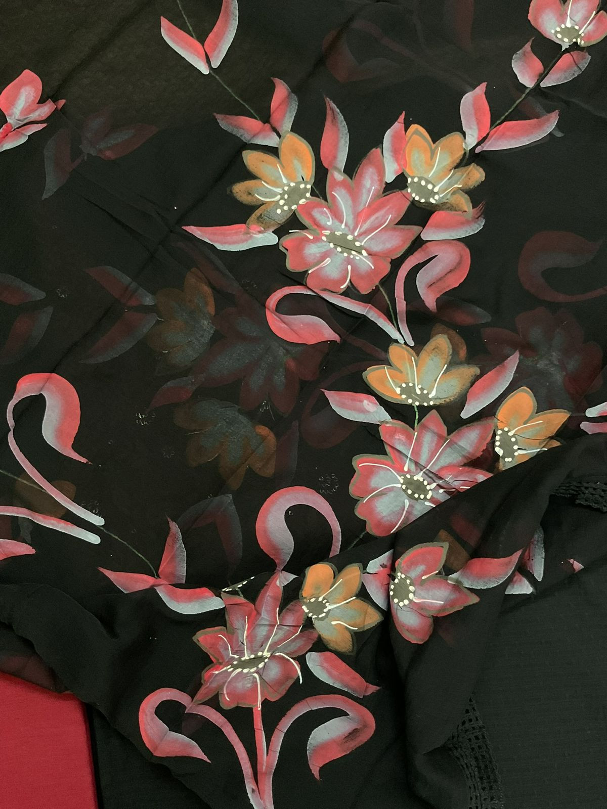 Pure Cotton Self Weaved Embroidered Brush Painted Suit - Black