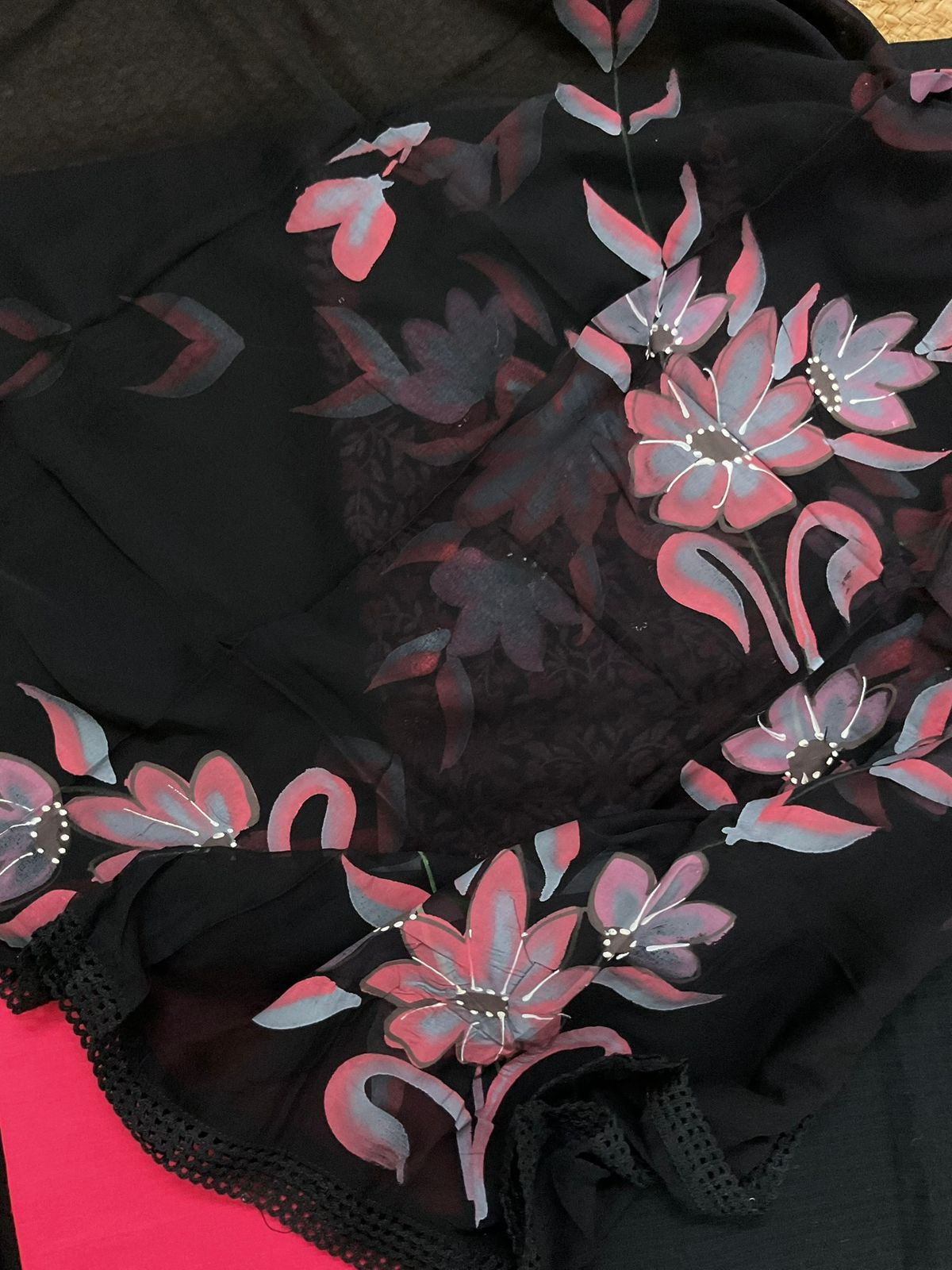 Pure Cotton Self Weaved Embroidered Brush Painted Suit - Black