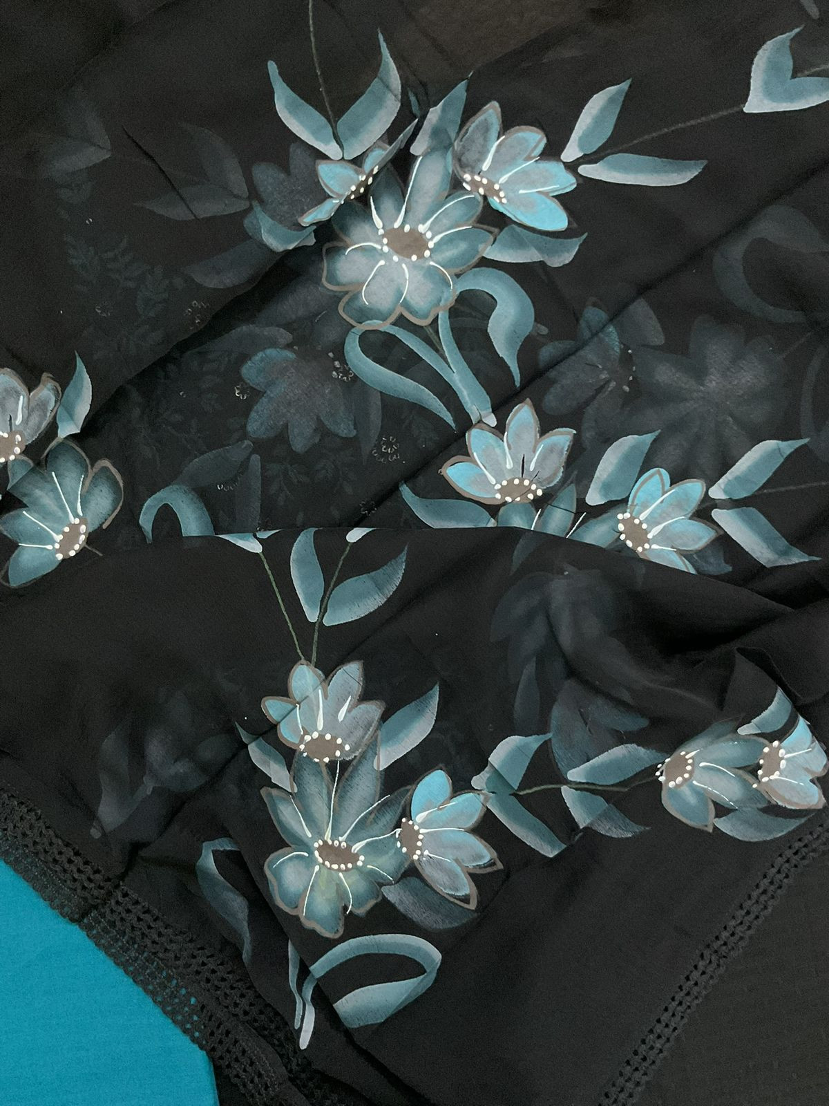 Pure Cotton Self Weaved Embroidered Brush Painted Suit - Black