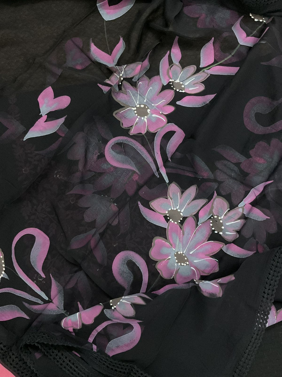 Pure Cotton Self Weaved Embroidered Brush Painted Suit - Black