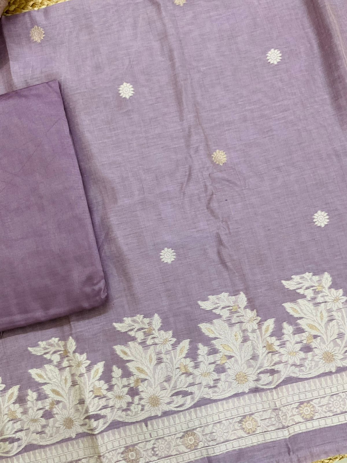 Soft Slub Chanderi Jamdani Weaved Suit - Lavender