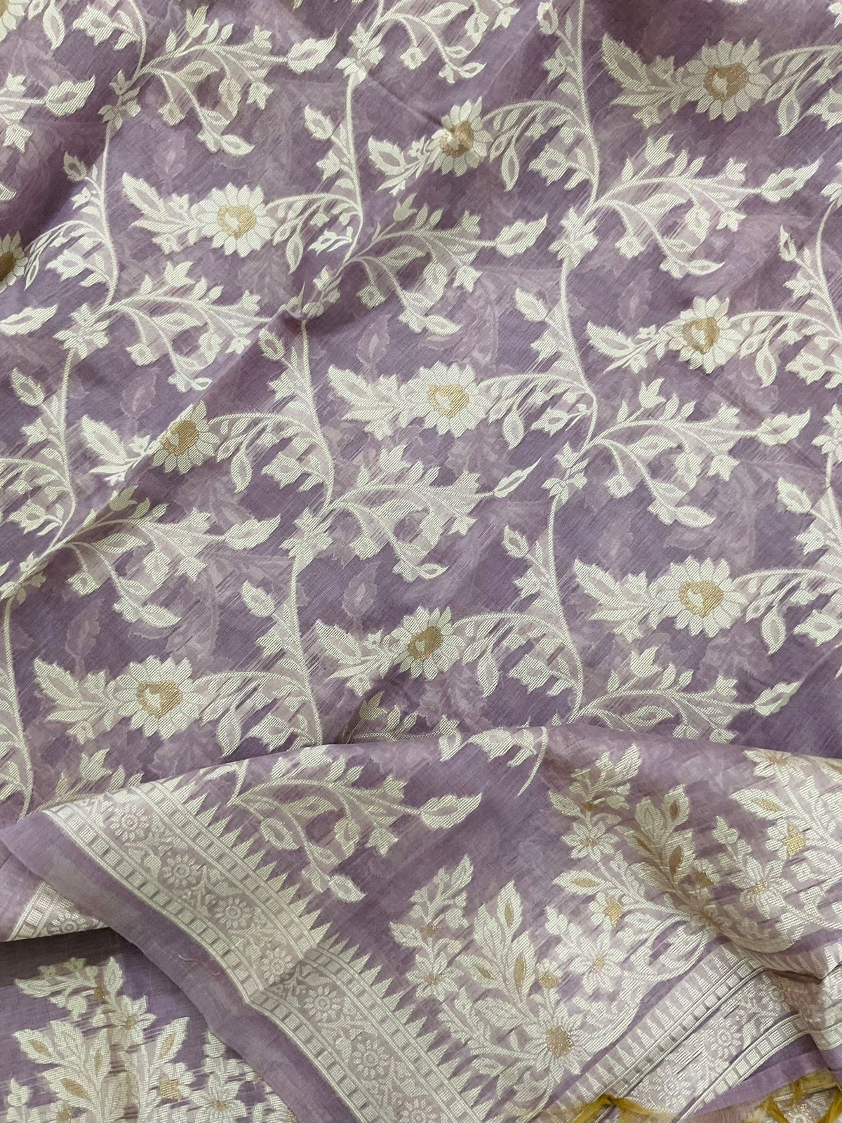 Soft Slub Chanderi Jamdani Weaved Suit - Lavender