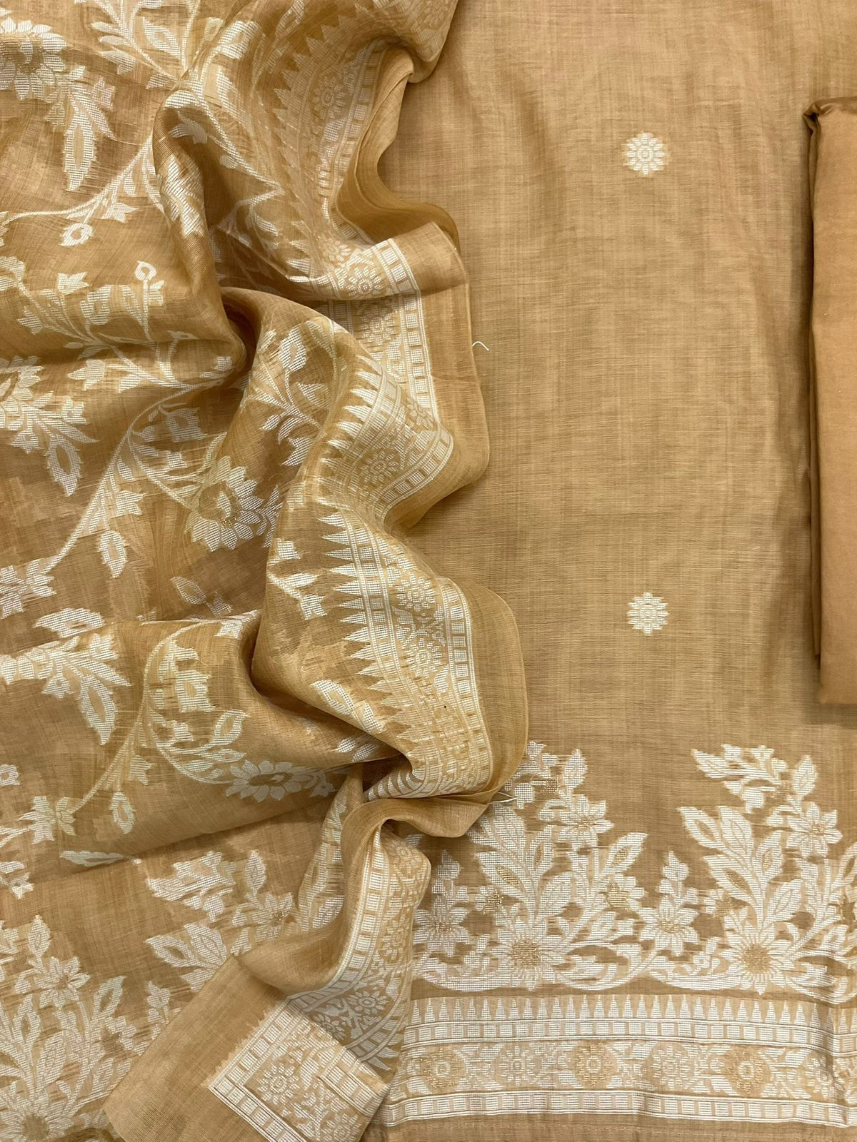 Soft Slub Chanderi Jamdani Weaved Suit - Mustard