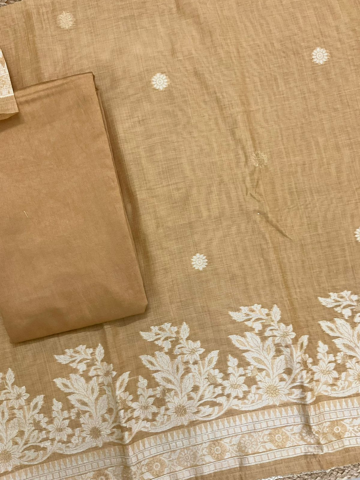 Soft Slub Chanderi Jamdani Weaved Suit - Mustard