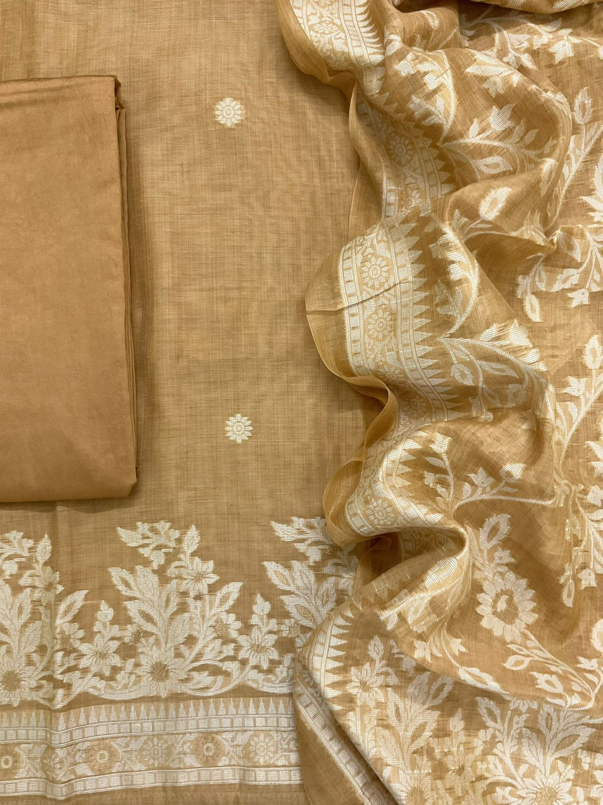 Soft Slub Chanderi Jamdani Weaved Suit - Mustard