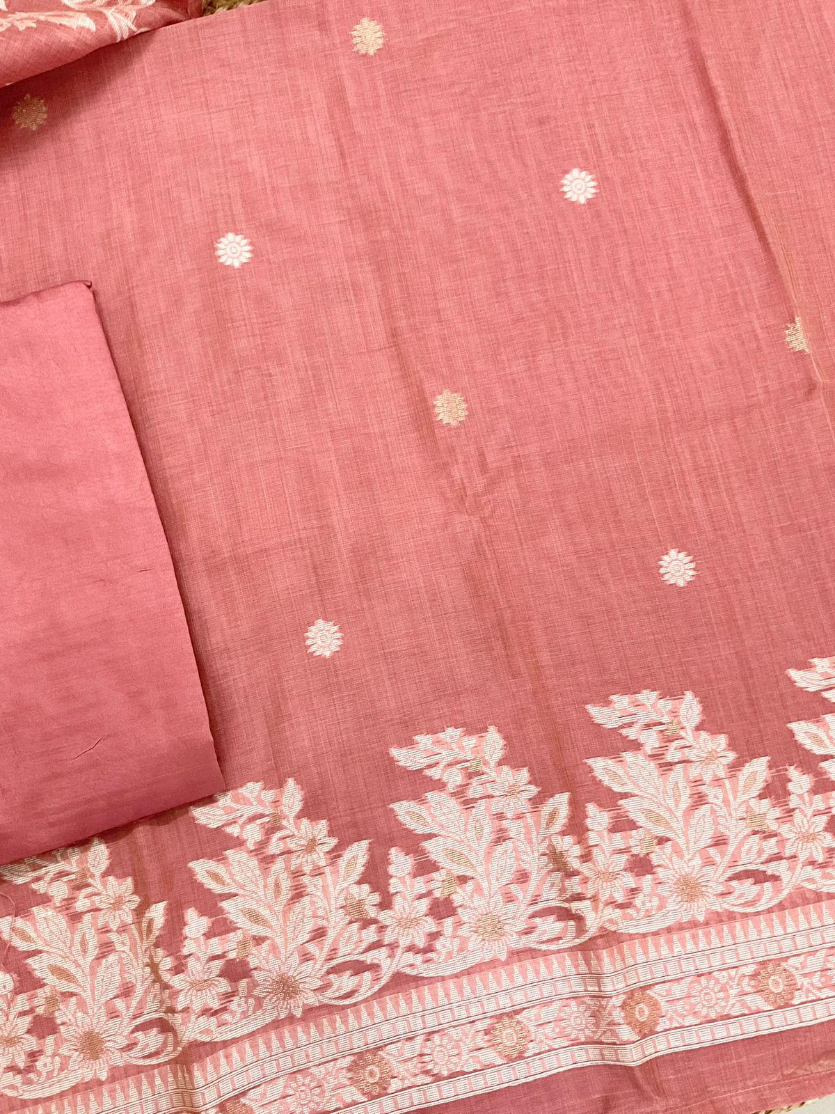 Soft Slub Chanderi Jamdani Weaved Suit - Peach