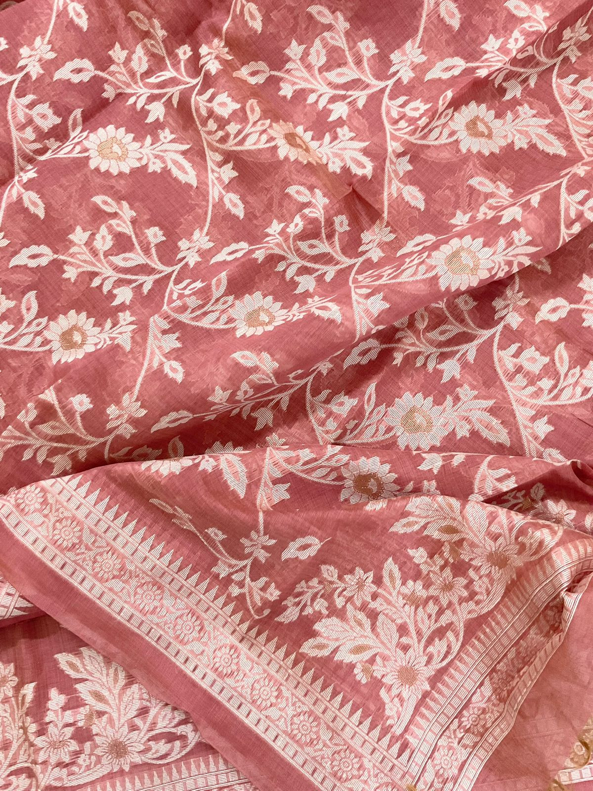 Soft Slub Chanderi Jamdani Weaved Suit - Peach