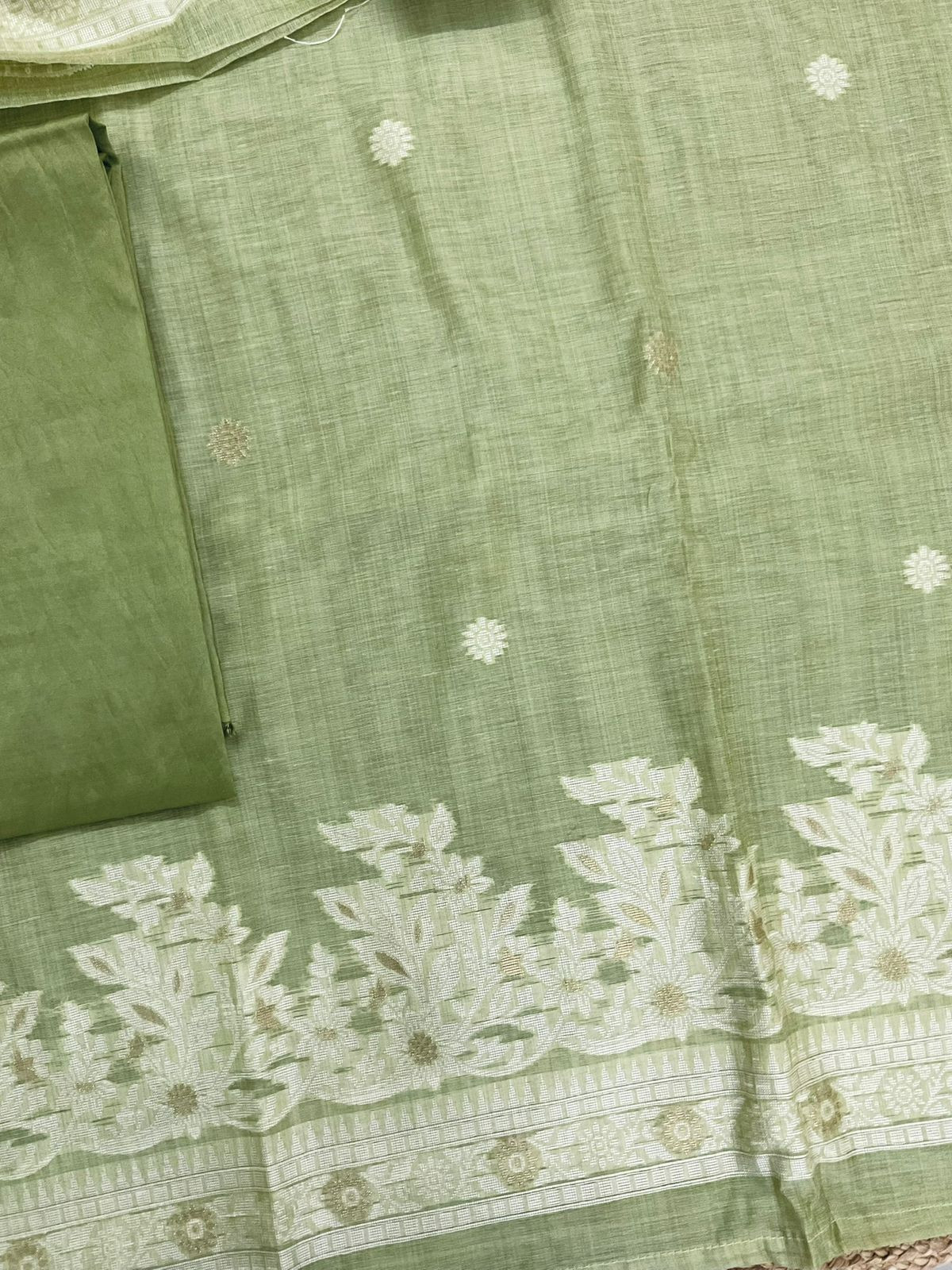 Soft Slub Chanderi Jamdani Weaved Suit - Green