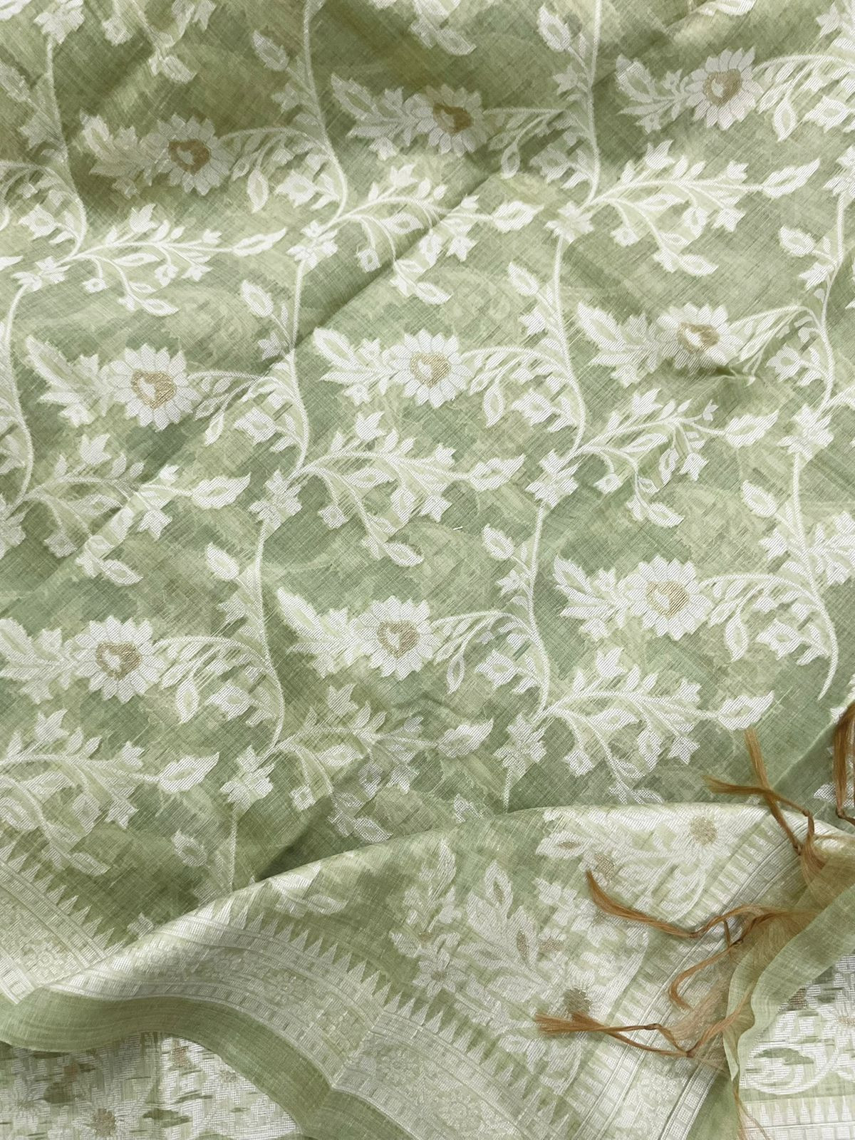 Soft Slub Chanderi Jamdani Weaved Suit - Green