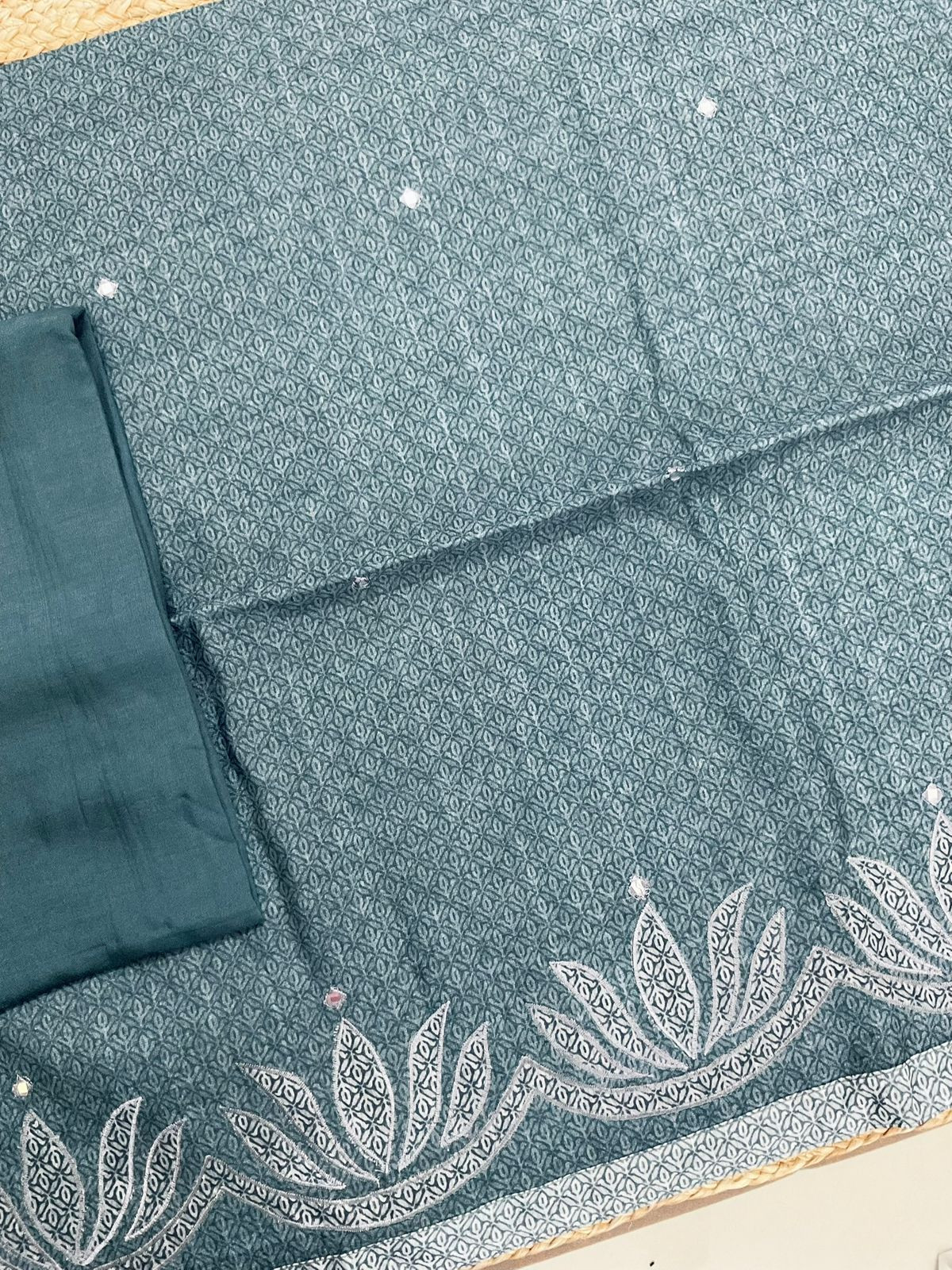 Soft Semi Tussar Silk Printed Embroidered Suit - Grey