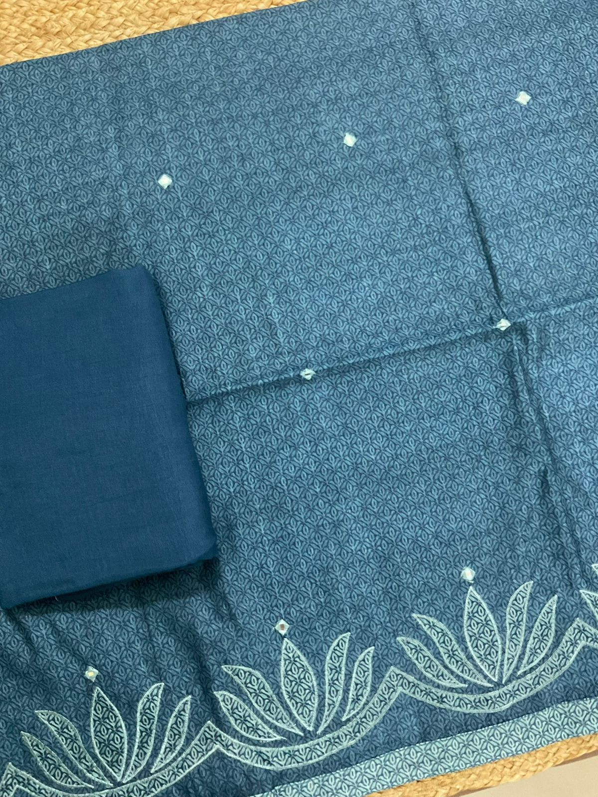 Soft Semi Tussar Silk Printed Embroidered Suit - Blue