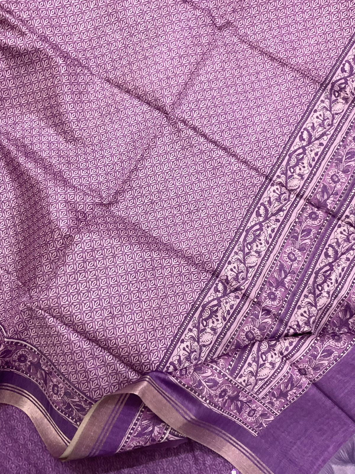 Soft Semi Tussar Silk Printed Embroidered Suit - Purple