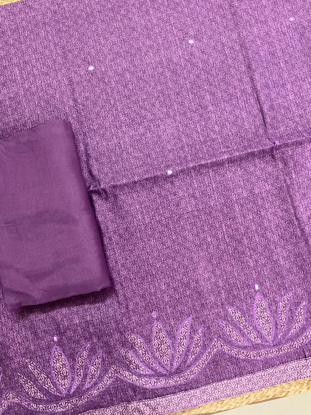 Soft Semi Tussar Silk Printed Embroidered Suit - Purple