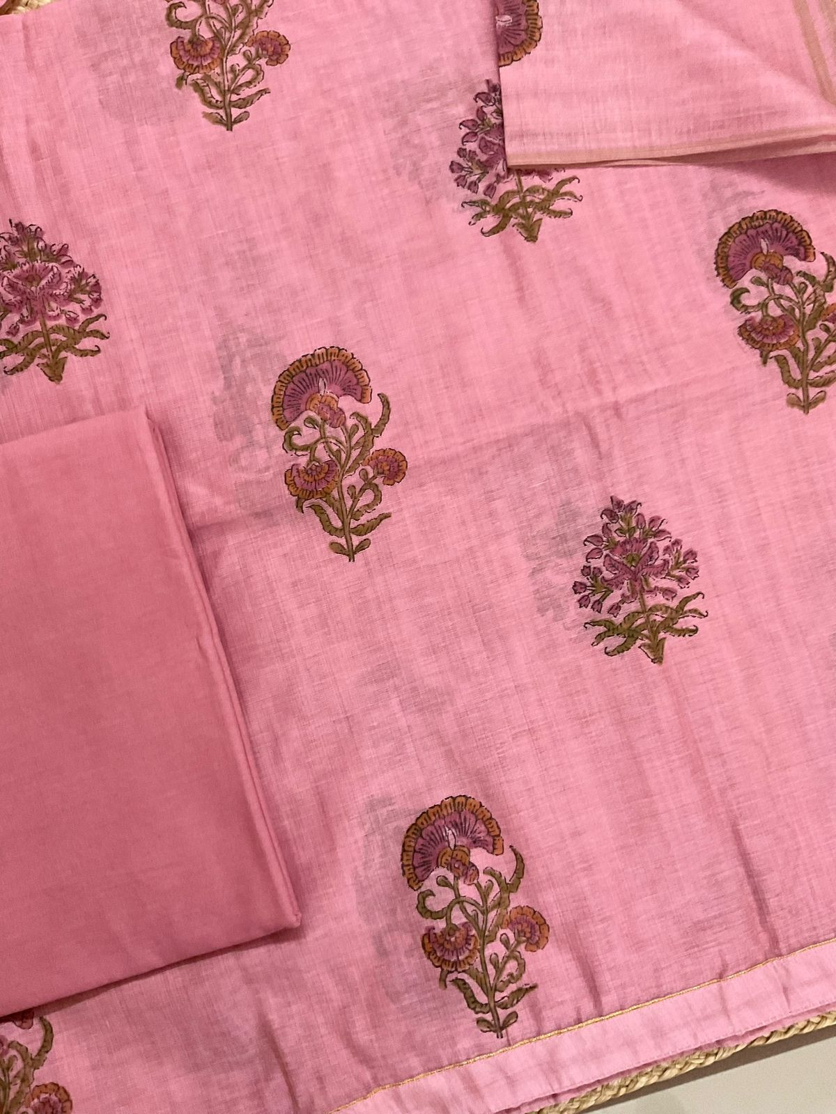 Soft Slub Chanderi Printed Jamdani Weaved Suit - Pink