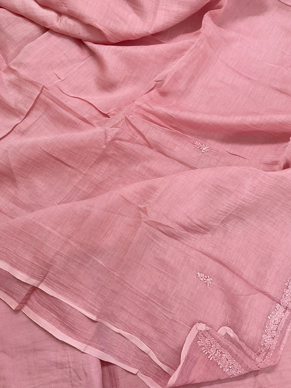 Pure Mul Chanderi Embroidered Suit - Pink