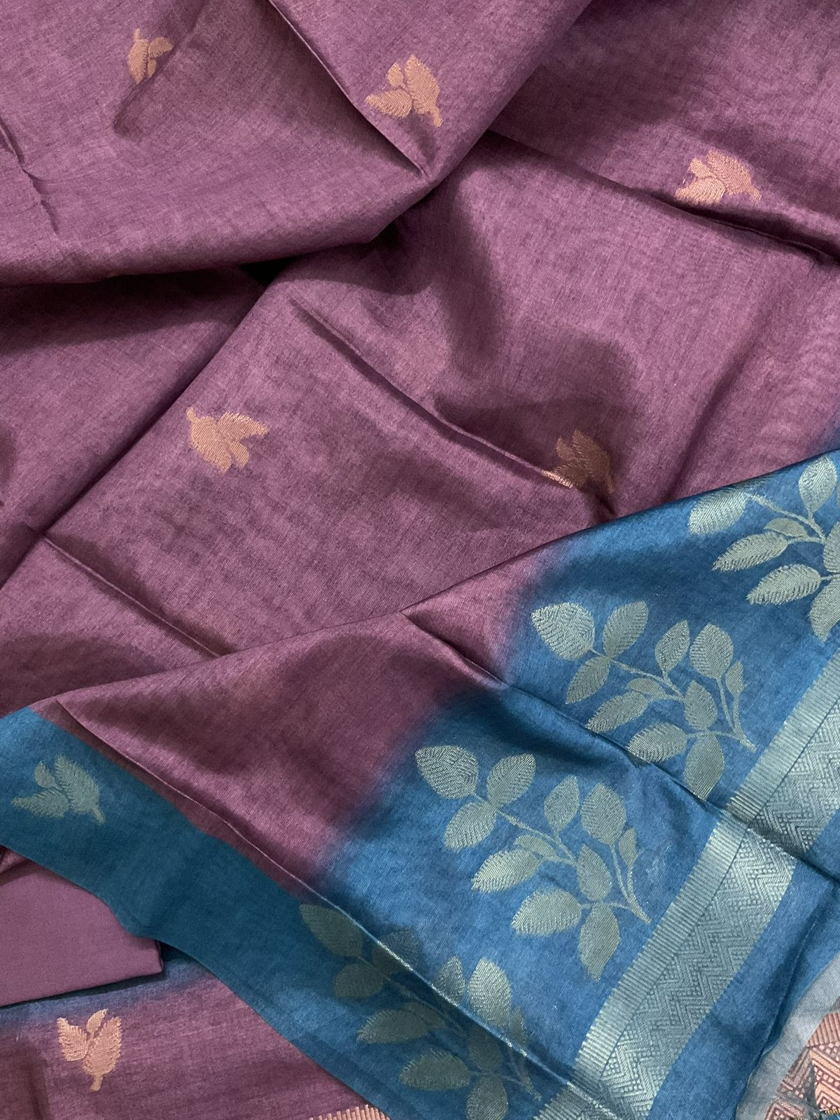 Soft Semi Tussar Silk Jamdani Weaved Suit - Blue