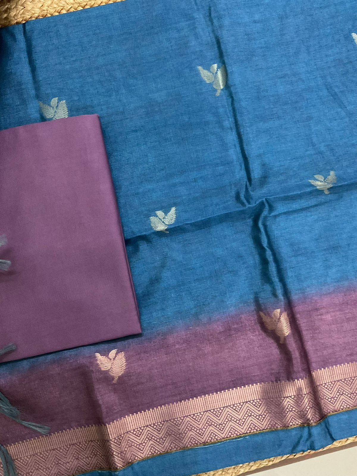 Soft Semi Tussar Silk Jamdani Weaved Suit - Blue